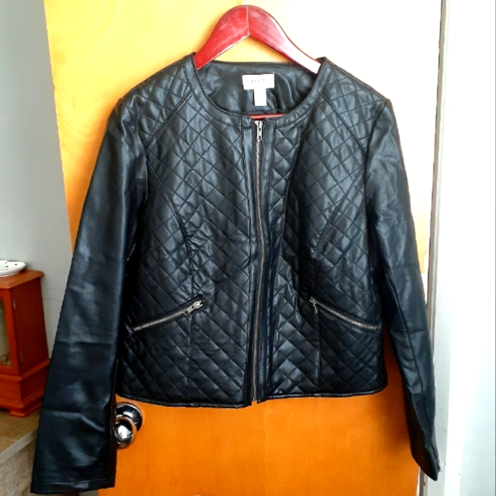 Ann Taylor Loft Faux Leather Quilted Black Jacket